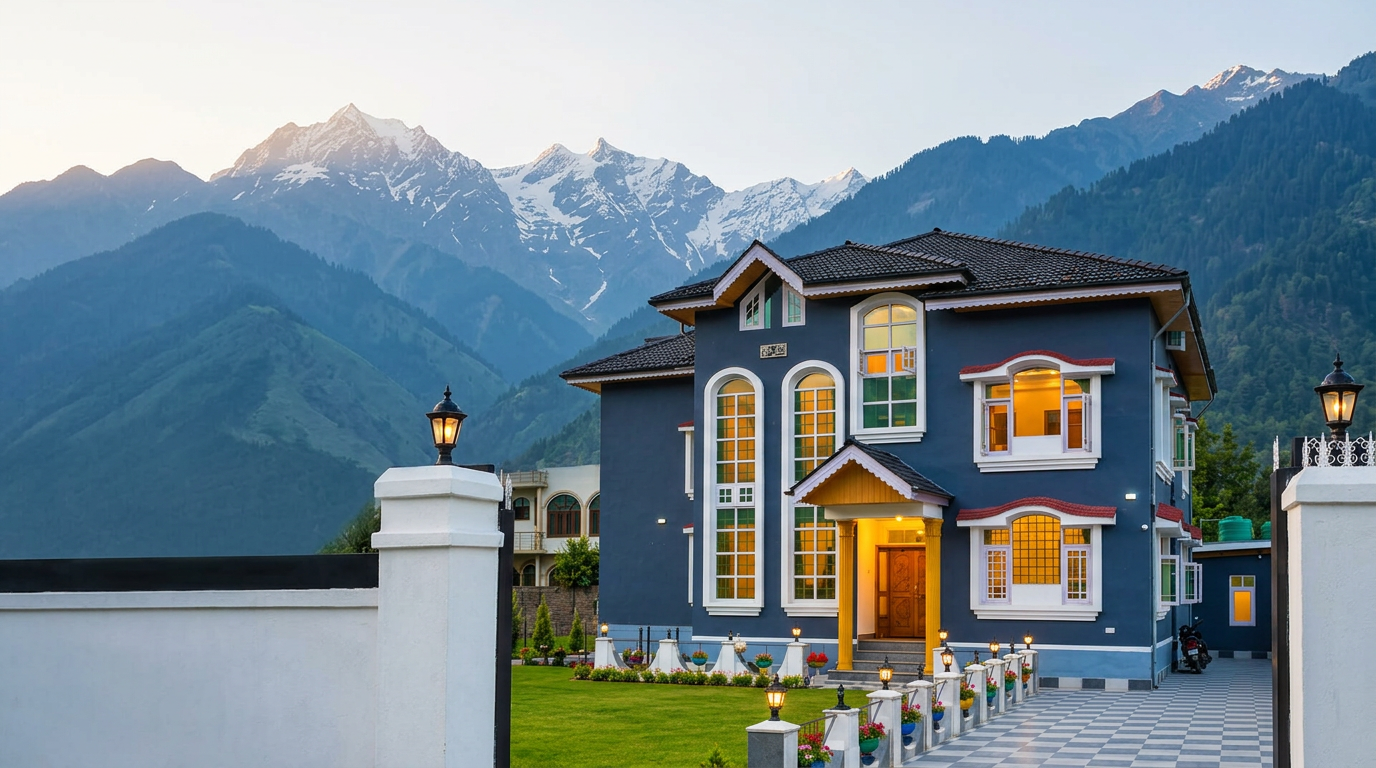 Mountain Muse hotel framed by Kashmir mountains